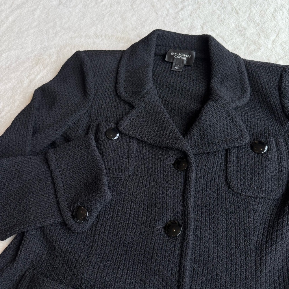 St. John Caviar Wool Blend Black Knit Dress (4) & Blazer (2) 2-Piece Set - Picture 7 of 14